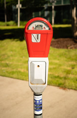 Fire Engine Red Downtown City Center Parking Meter