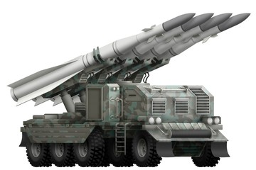 tactical short range ballistic missile with arctic camouflage with fictional design - isolated object on white background. 3d illustration