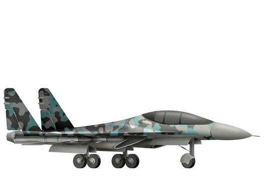 fighter, interceptor with winter camouflage with fictional design - isolated object on white background. 3d illustration