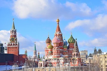Fototapeta premium The Intercession Cathedral was built in 1561. The architects of the cathedral are Postnik and Barma. The style of the temple combines the traditions of both Russian architecture and European architect