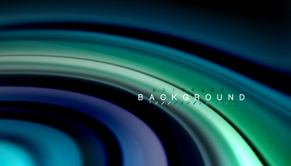 Abstract wave lines fluid rainbow style color stripes on black background