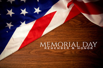 Fototapeta na wymiar america flag memorial day with wooden