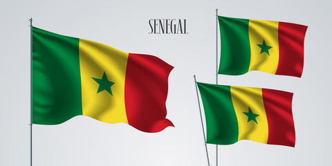 Senegal waving flag set of vector illustration