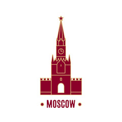 Illustration of Spasskaya tower isolated on white background. Line art. Kremlin tower. Moscow landmark.