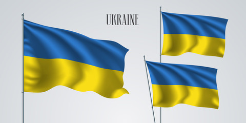 Ukraine waving flag set of vector illustration