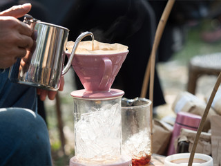 hot coffee on drip process, traditional homemade