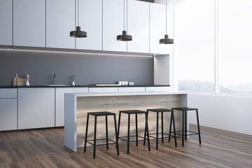 White and gray kitchen bar side view