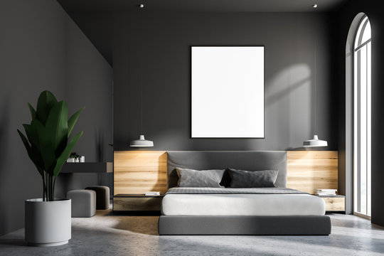 Gray bedroom interior, frame poster