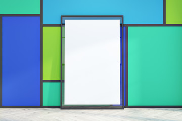 Vertical poster frame in bright blue empty room