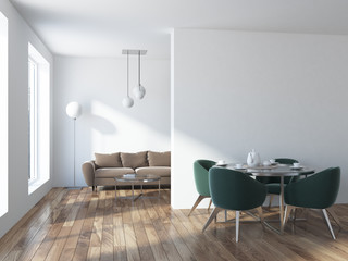 Beige sofa loft living room and dining room table