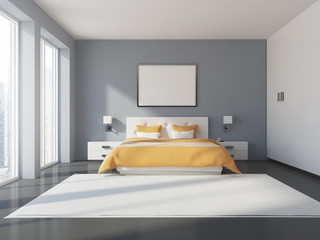 Gray and white bedroom interior, poster