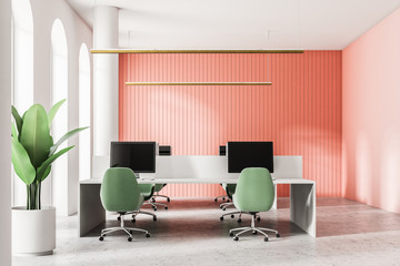 White and red open space office front view