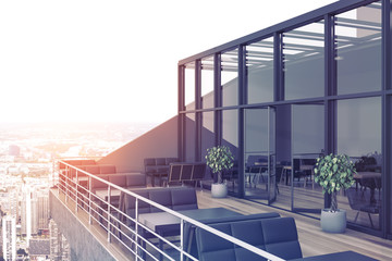 Fototapeta premium Restaurant on the roof, black sofas