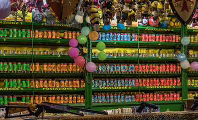Colored jars at the shooting gallery at the country fair