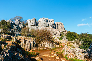 Picturesque examples of karst landscape, El Torcal de Antequera natural park, Andalusia, Spain