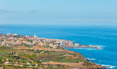 Aerial view of city center of Puerto de la Cruz, Tenerife, Spain