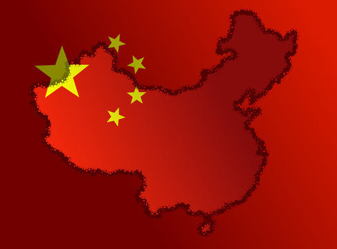 Illustration of a Chinese Flag with a contour of borders
