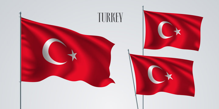 Turkey Waving Flag Set Of Vector Illustration