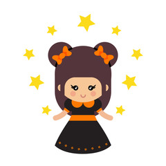 cartoon cute witch with bow and stars