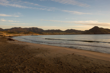 Fototapeta na wymiar Sunrise on the beach of the Genoveses of Cabo de Gata