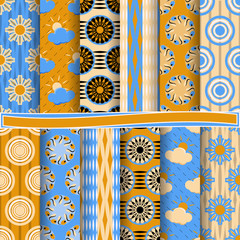 set of abstract vector paper with abstract figures, decorative flowers, sun, clouds and design elements for scraps