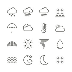 Weather set icon vector. Outline forecast collection. Trendy flat climate sign design. Thin linear graphic pictogram isolated for web site, mobile application. Logo illustration. Eps10.