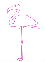 Obraz premium Flamingo staying on one leg continuous line drawing element isolated on white background.