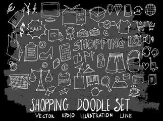 Hand drawn Sketch doodle vector shopping element icon set on Chalkboard eps10