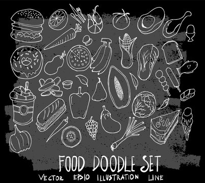 Hand drawn Sketch doodle vector food element icon set on Chalkboard eps10
