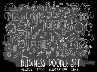 Hand drawn Sketch doodle vector business element icon set on Chalkboard eps10