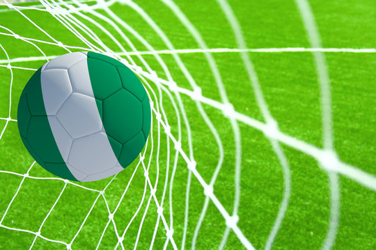 3d rendering of a soccer ball with the flag of Peru in the net.