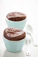 Chocolate souffles in ramekins 