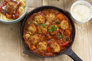 Meatballs in tomato sauce with spaghetti 