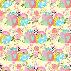 Fototapeta na wymiar Easter seamless pattern background design vector holiday celebration party wallpaper greeting colorful egg fabric textile illustration.