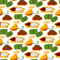 Mexican traditional food with meat avocado seamless pattern background spicy pepper salsa lunch sauce cuisine vector illustration
