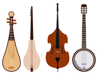 Naklejka premium Stringed dreamed musical instruments classical orchestra art sound tool and acoustic symphony fiddle wooden equipment vector illustration