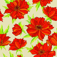 Seamless pattern with poppy, Peonies or roses flowers