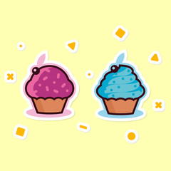 illustration of pink and blue cupcakes