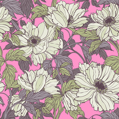 Seamless pattern with poppy, Peonies or roses flowers