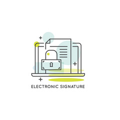 Vector Icon Style Illustration of Electronic Signature Concept, Data Protection, Service App. Minimalistic Outline Logo