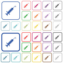 Syringe with drop outlined flat color icons
