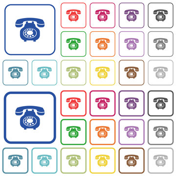 Vintage retro telephone outlined flat color icons
