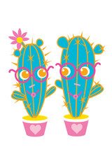 Happy cactus characters, couple in love