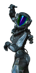Fototapeta premium apocalyptic astronaut girl exploring arround