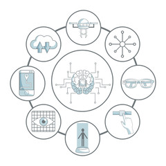 Artificial intelligence technology round symbols vector illustration graphic design