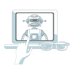Controling robot by laptop vector illustration graphic design