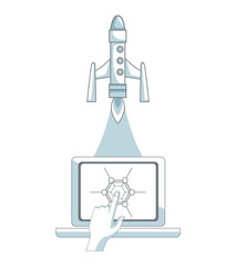 Spaceship taking off controlled by computer vector illustration graphic design