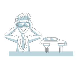 Businessman using mind control technology vector illustration graphic design