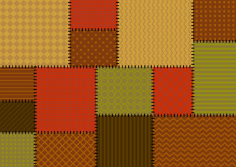Vector patchwork background with brown, red and beige tiles with geometric ornament