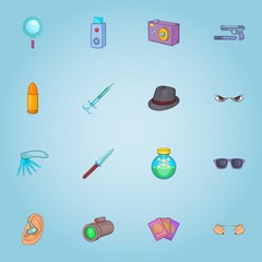 Spy icons set. Cartoon illustration of 16 spy vector icons for web